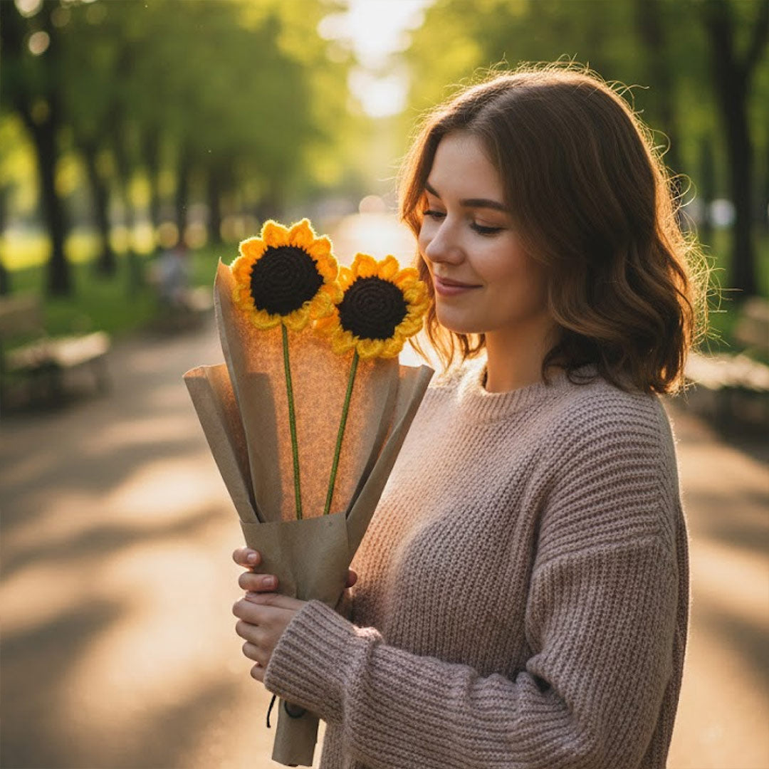 Handmade Sunflower Crochet Bouquet – Forever Flower Gift