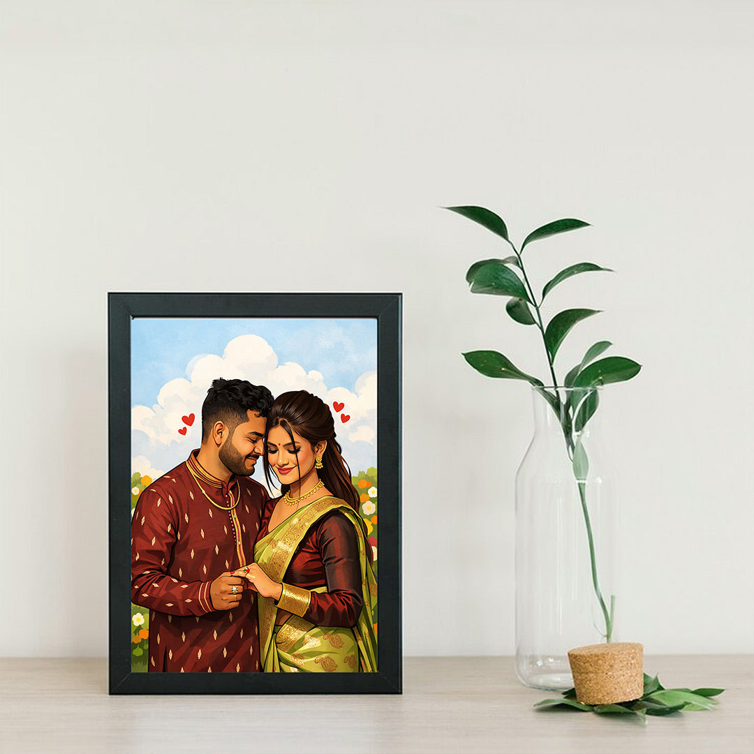 Personalized Cartoon Couple Portrait Photo Frame (6×8”) | Love Craft Gifts