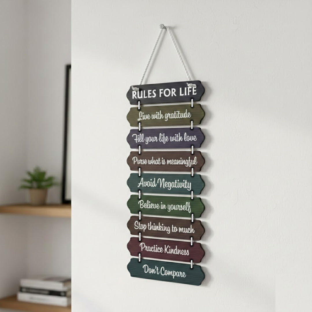 Rules for Life Wooden Hanging Wall Décor (9×18”)