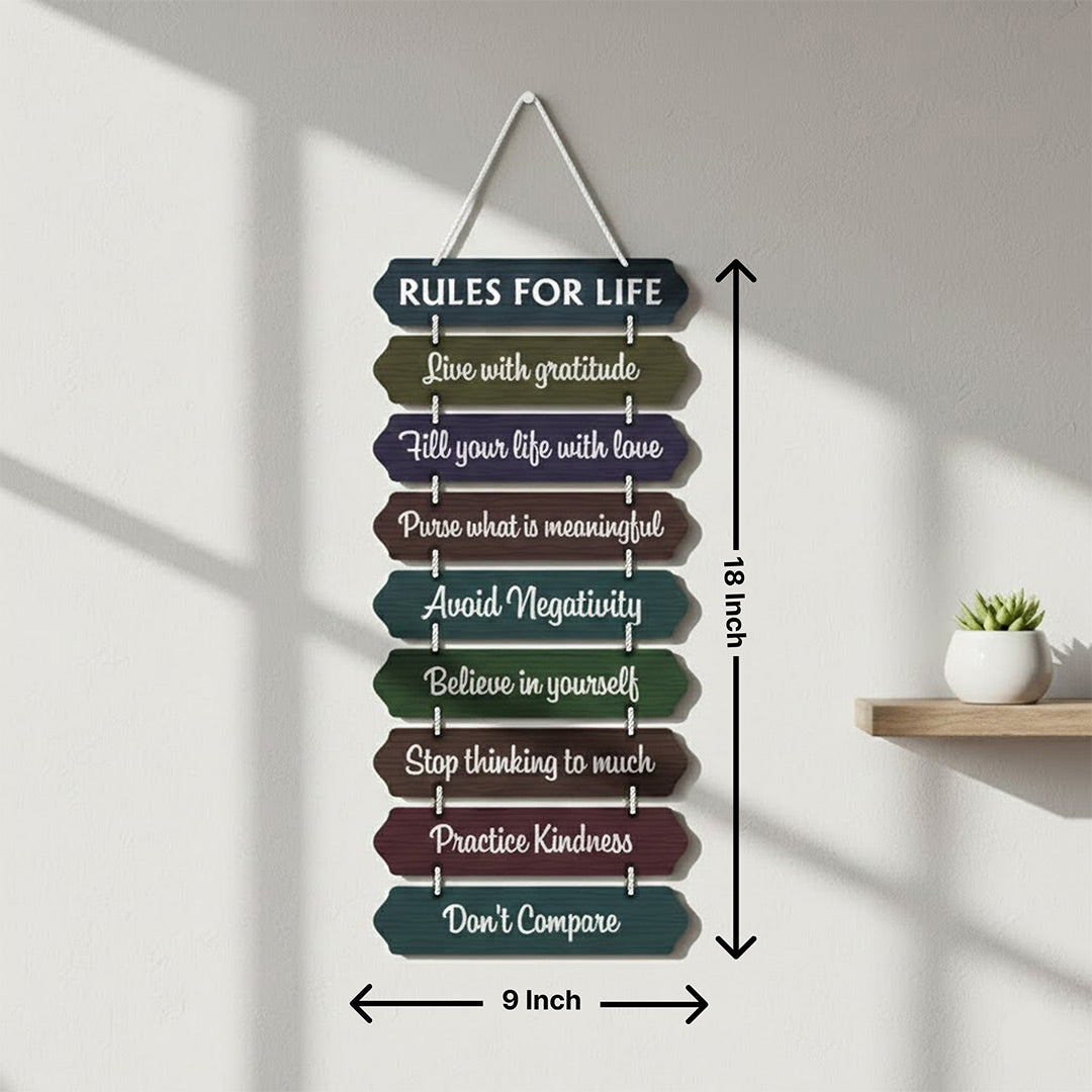 Rules for Life Wooden Hanging Wall Décor (9×18”)