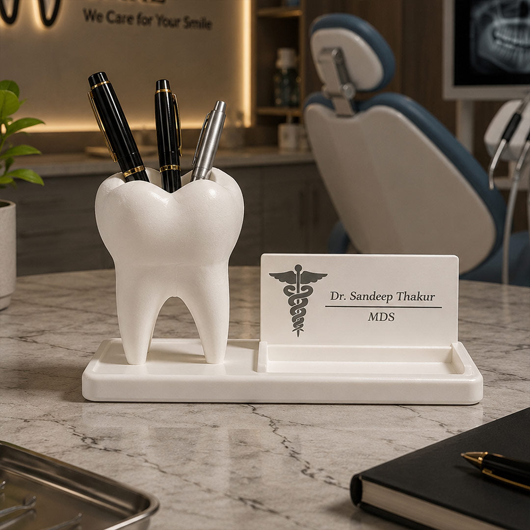 Personalized Dental Tooth Visiting Card Holder with Custom Name | Premium Desk Organizer Gift for Dentists & Doctors | Love Craft Gifts™