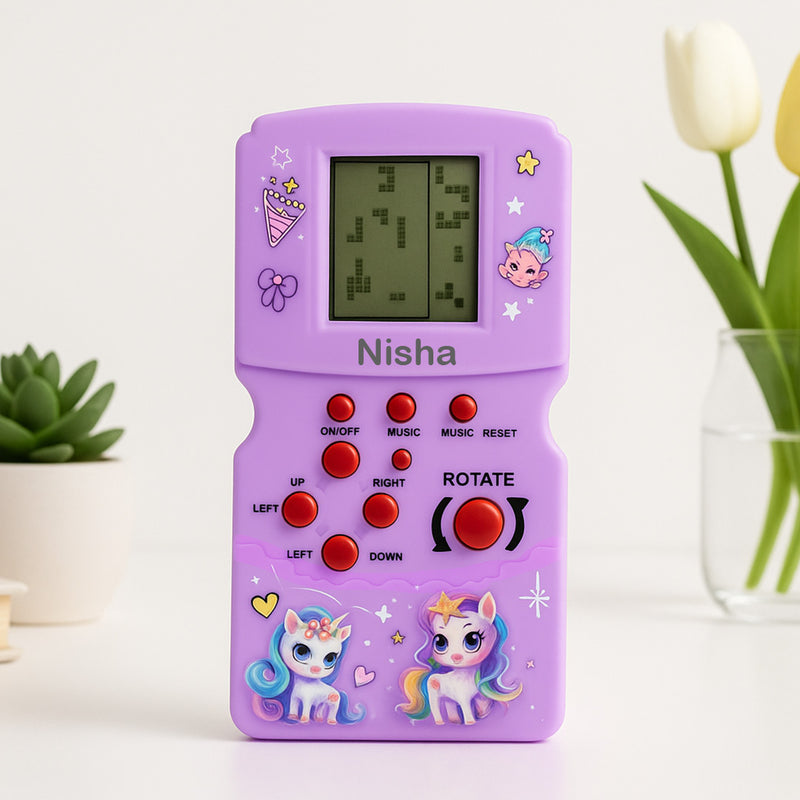 Personalized Unicorn Brick Game Console – Retro Handheld Game for Kids | Love Craft Gifts