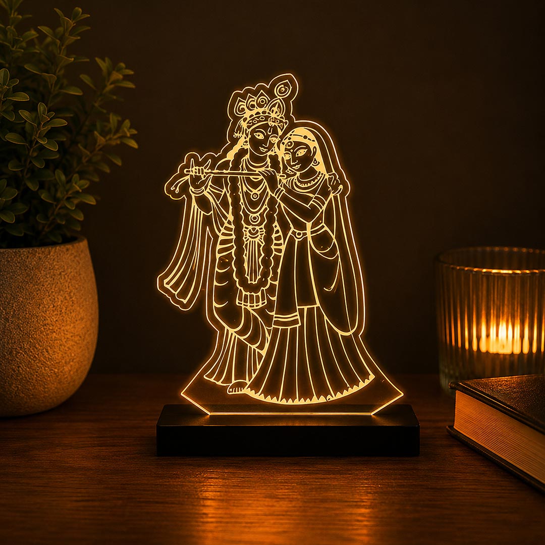 Radha Krishna LED Car Dashboard Lamp – Premium Acrylic Radha Krishna Dashboard Light for Car Interior Decor, Spiritual Gift for Devotees & Divine Travel Companion | LoveCraftGifts™