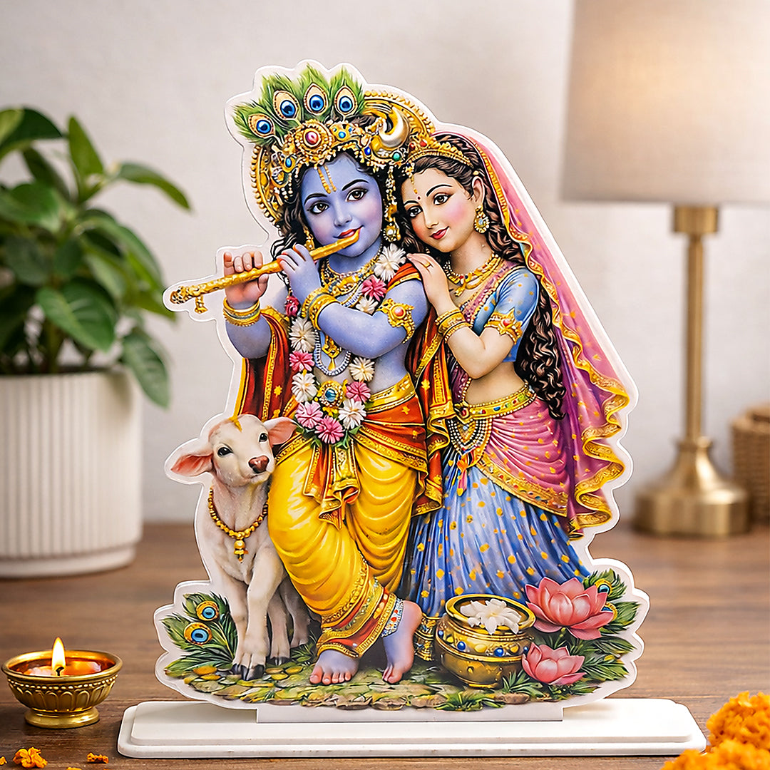 Radha Krishna Divine Tabletop Stand – Premium Spiritual Décor (7×10 Inch) | Love Craft Gifts