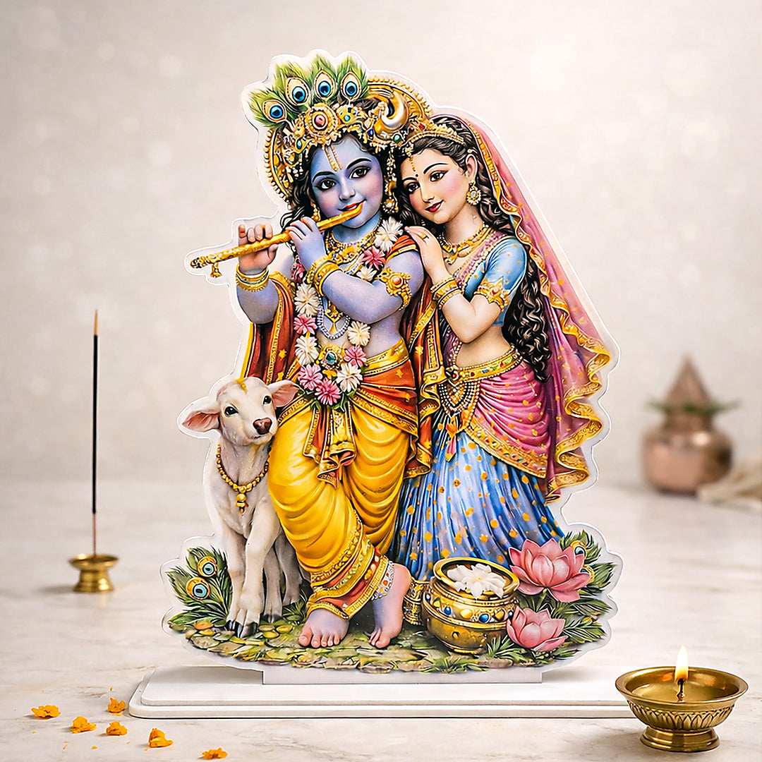 Radha Krishna Divine Tabletop Stand – Premium Spiritual Décor (7×10 Inch) | Love Craft Gifts