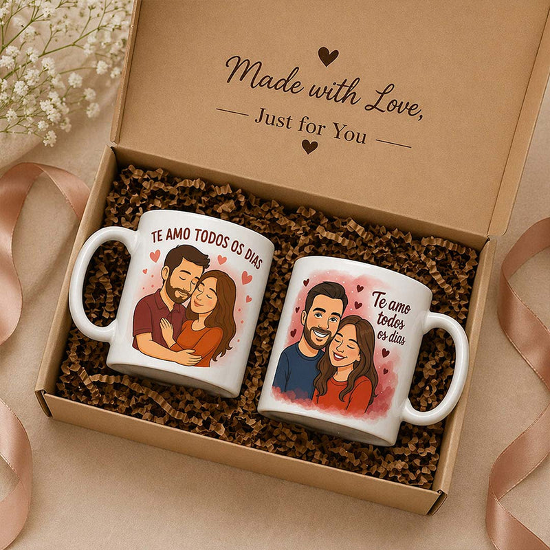 Romantic Couple Mug Set of 2 | Matching Ceramic Mugs 250ml Each | Love Craft Gifts™