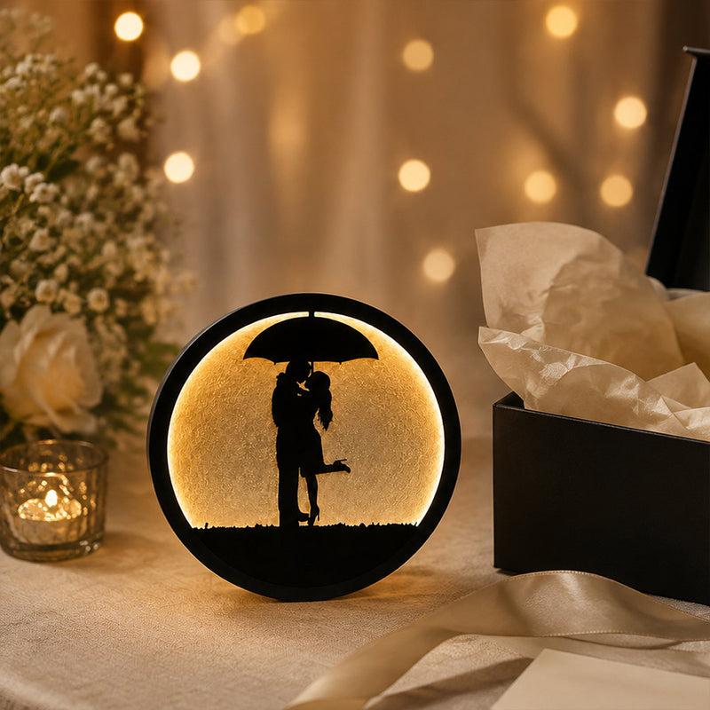 Romantic Couple Umbrella LED Lamp 9x9" | Warm Light Love Silhouette Table Decor | Love Craft Gifts™