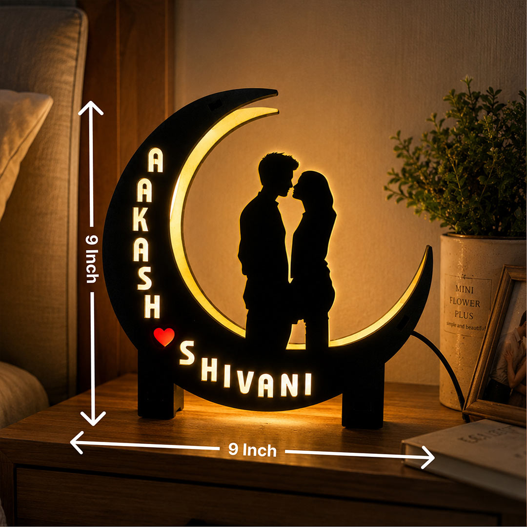 Personalized Couple Moon LED Lamp with Custom Names Romantic Night Light Gift 9x6" | Love Craft Gifts™