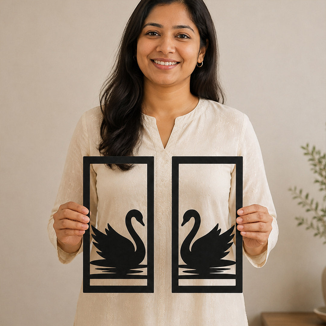 Romantic Swan Couple Wall Decor 12x12" | Black Wooden Two Piece Wall Art Set | Love Craft Gifts™
