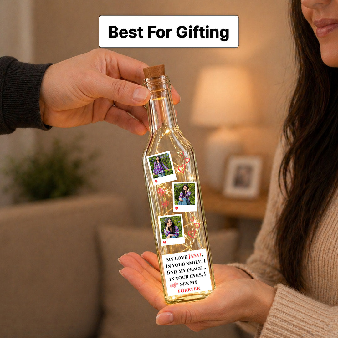 Personalized Photo Memory LED Bottle Lamp Gift with Custom Text for Couples – Romantic Decorative Bottle Light (Standard Gift Size) | Love Craft Gifts™