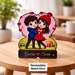 Personalized Cartoon Couple Wooden Table Frame – Custom Name Romantic Wooden Stand (5 × 8 Inch) | Love Craft Gifts