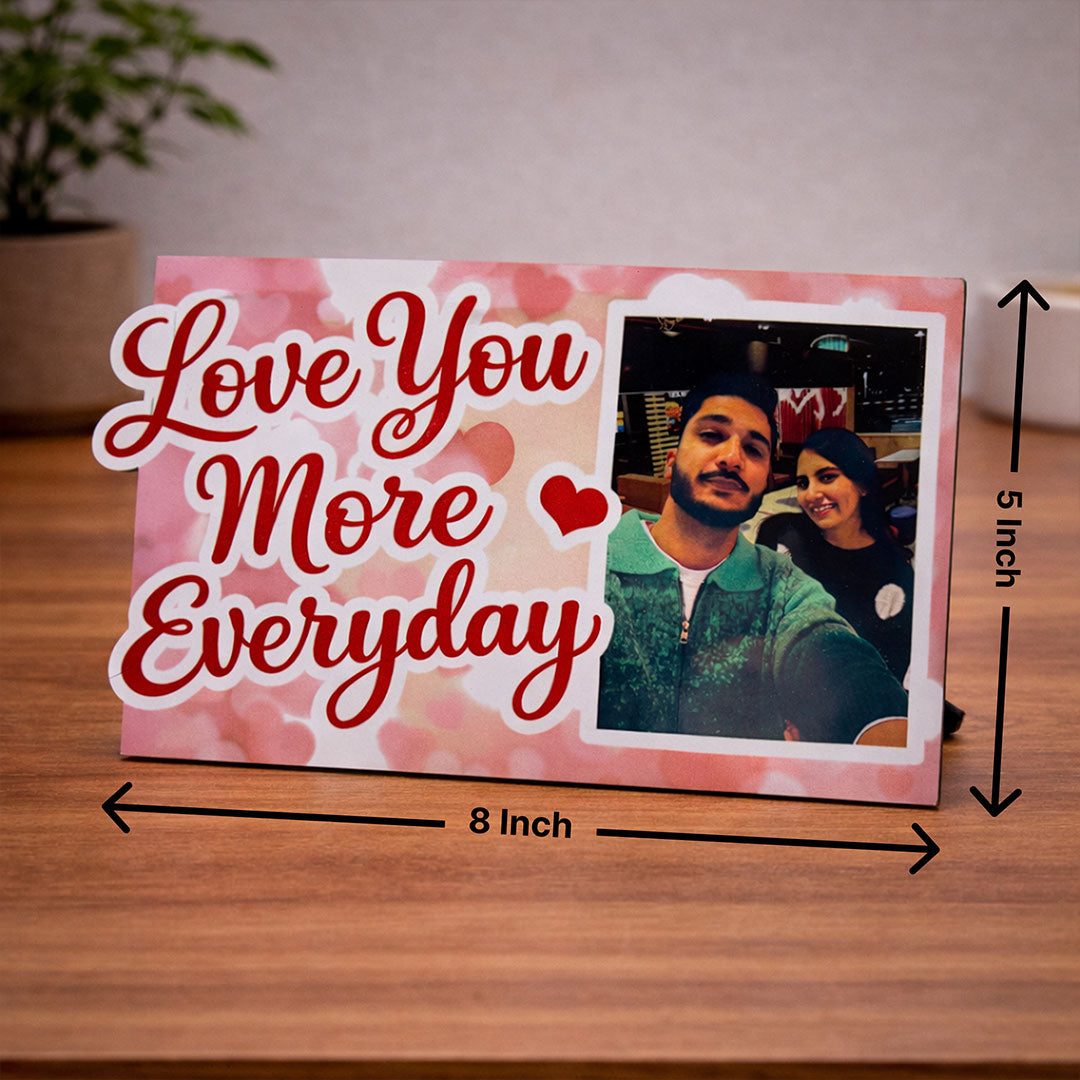 Personalized Love You More Everyday Wooden Photo Frame – Romantic Couple Tabletop Frame (8 x 5 Inch) | Love Craft Gifts