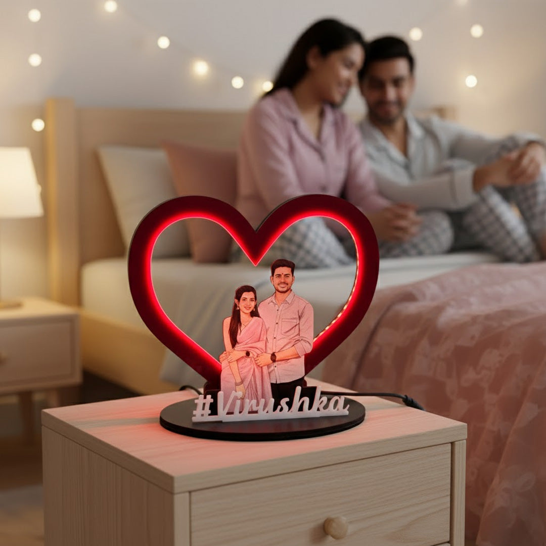 Personalized Warm Light Heart Couple Frame – 7×8.5"