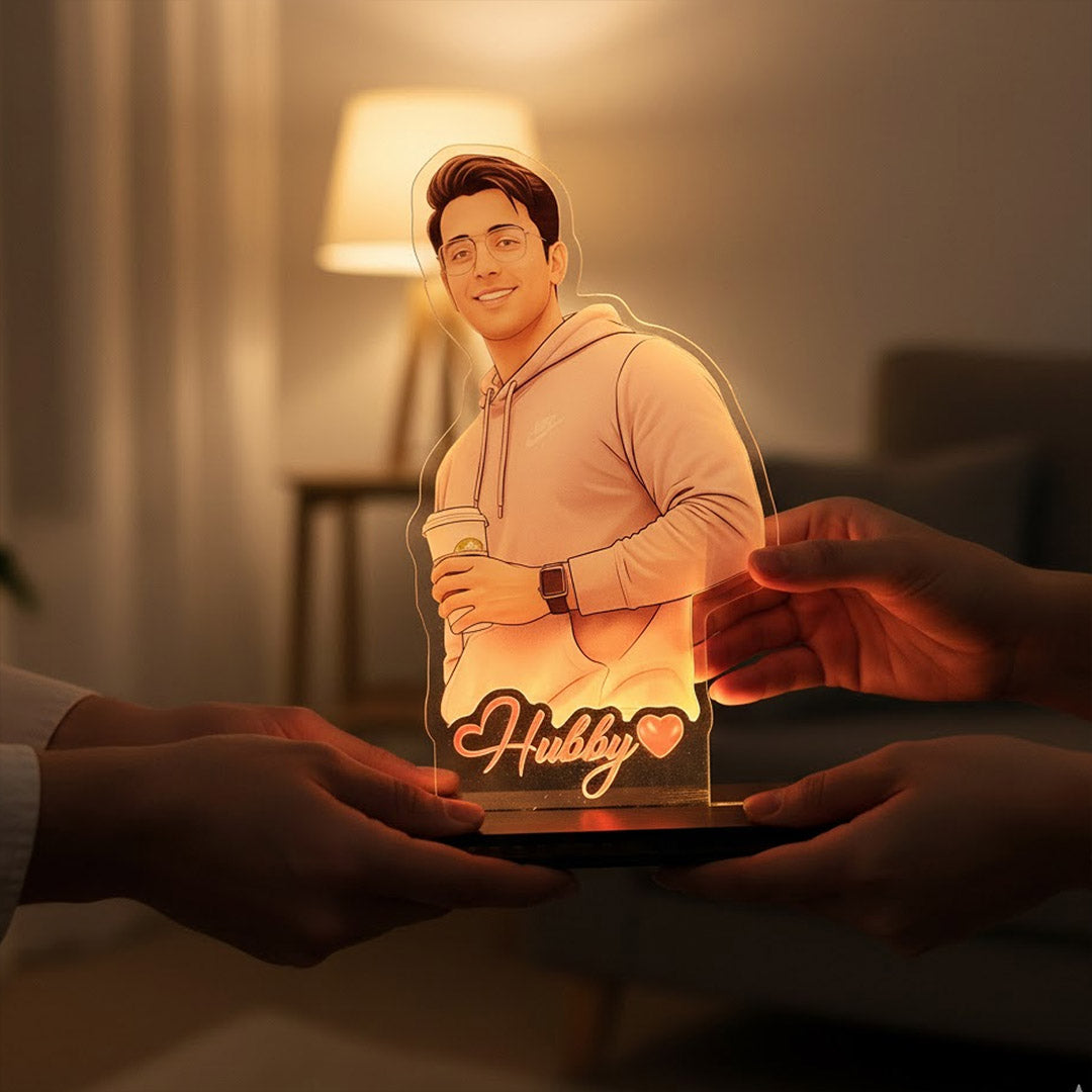 Personalized Hubby Acrylic LED Photo Lamp (5×7 Inch) | Love Craft Gifts