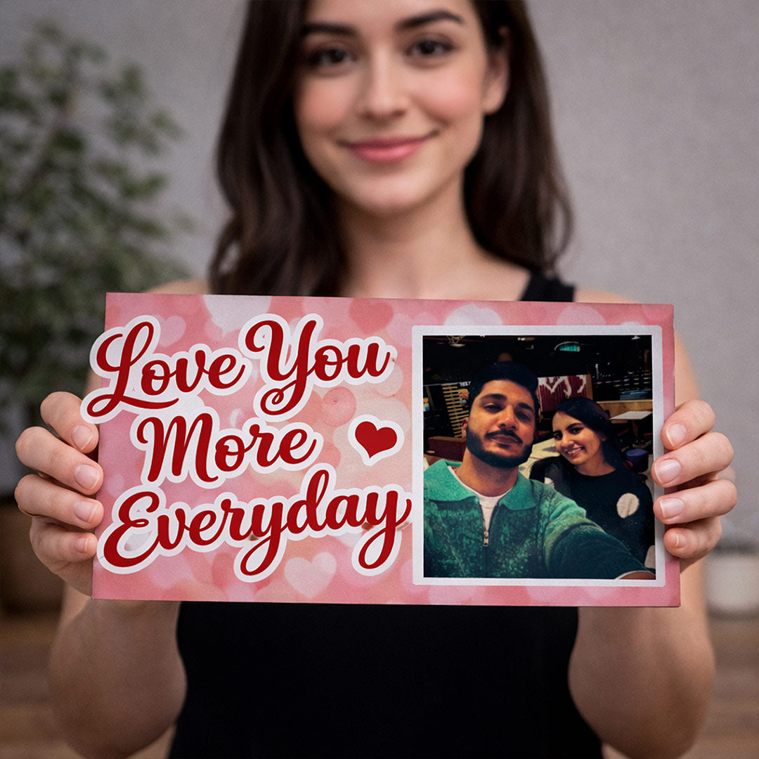 Personalized Love You More Everyday Wooden Photo Frame – Romantic Couple Tabletop Frame (8 x 5 Inch) | Love Craft Gifts