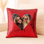Personalized Red Sequin Cushion with Heart Photo | Love Craft Gifts