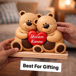Personalized Teddy Bear Couple Wooden Name Stand – Custom Love Heart Tabletop Decor (8 x 6 Inch) | Love Craft Gifts