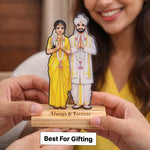 Personalized South Indian Wedding Couple Wooden Stand – Custom Photo Cartoon Wedding Gift Frame (4 × 8 Inch) | Love Craft Gifts