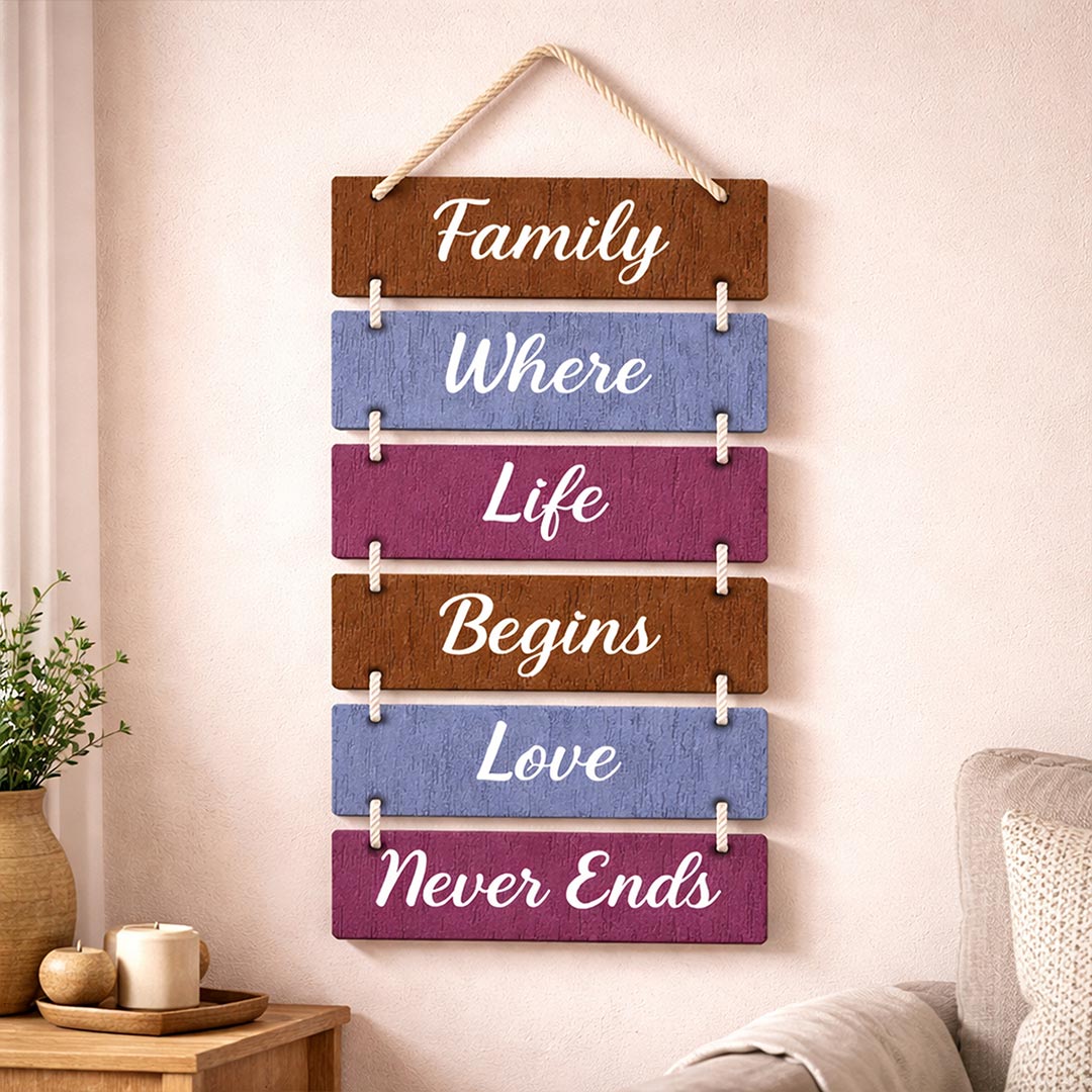 Family Quote Wooden Hanging Wall Décor – Inspirational Multi Panel Wall Hanging (16×8 Inch) | Love Craft Gifts