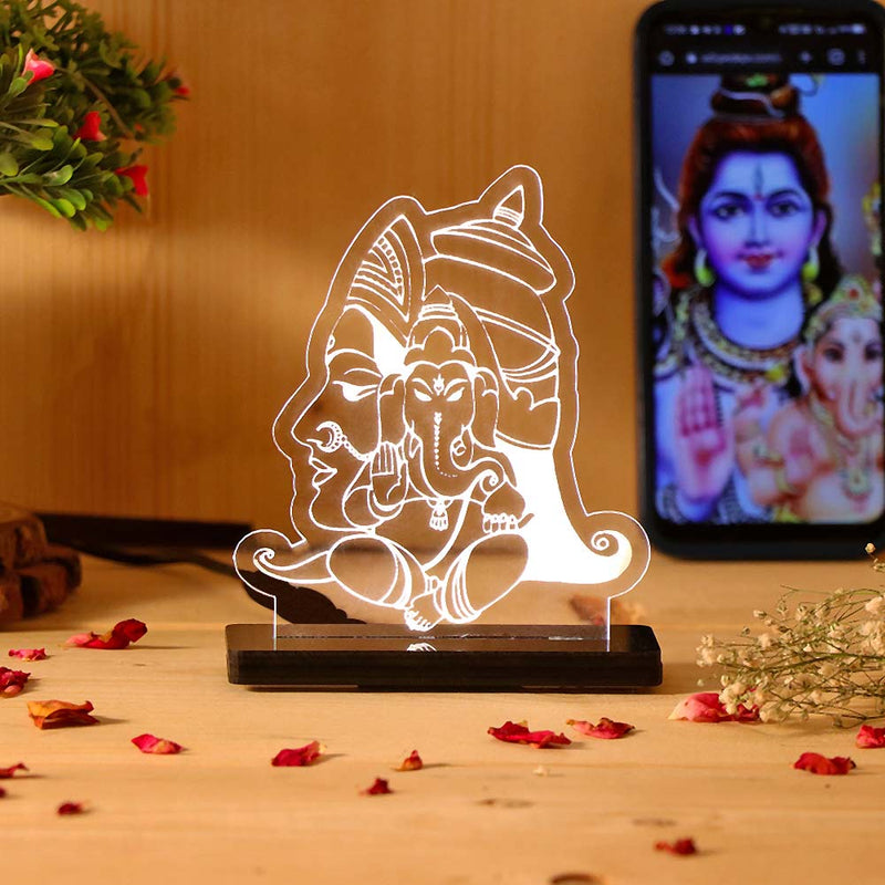 Shiv Parivar LED Acrylic Lamp – Lord Shiva & Ganesha Divine Night Light for Home Temple, Spiritual Decor & Religious Gift | LoveCraftGifts™