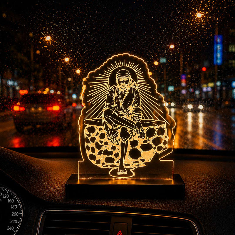 Shirdi Sai Baba LED Car Dashboard Lamp – Premium Acrylic LED Light for Car Dashboard, Home Temple Decor, Spiritual Gift for Sai Devotees | LoveCraftGifts™