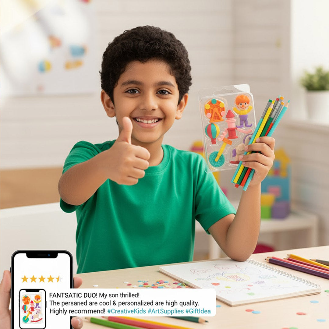 Kids Creative Pencil & Eraser Combo – Fun Learning Set | Love Craft Gifts