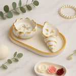 Luxury Seashell Candle Set with Tray – Handcrafted Scented Wax Art in Gold-Edged Ceramic | Love Craft Gifts