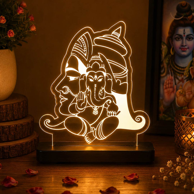 Shiv Parivar LED Acrylic Lamp – Lord Shiva & Ganesha Divine Night Light for Home Temple, Spiritual Decor & Religious Gift | LoveCraftGifts™