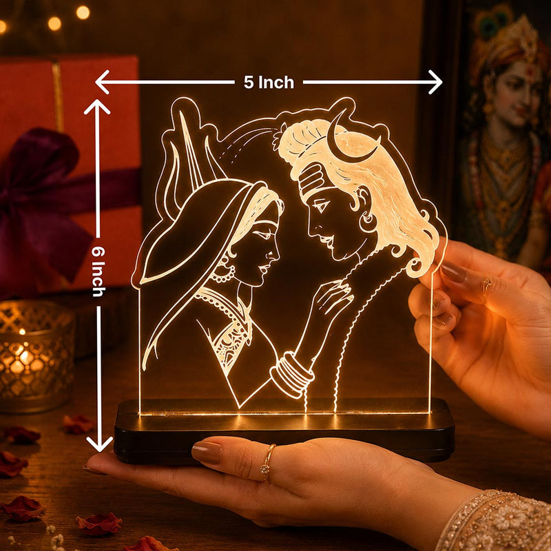 Shiv Parvati LED Acrylic Lamp – Divine Mahadev & Mata Parvati Night Light for Home Temple, Spiritual Decor & Religious Gift | LoveCraftGifts™