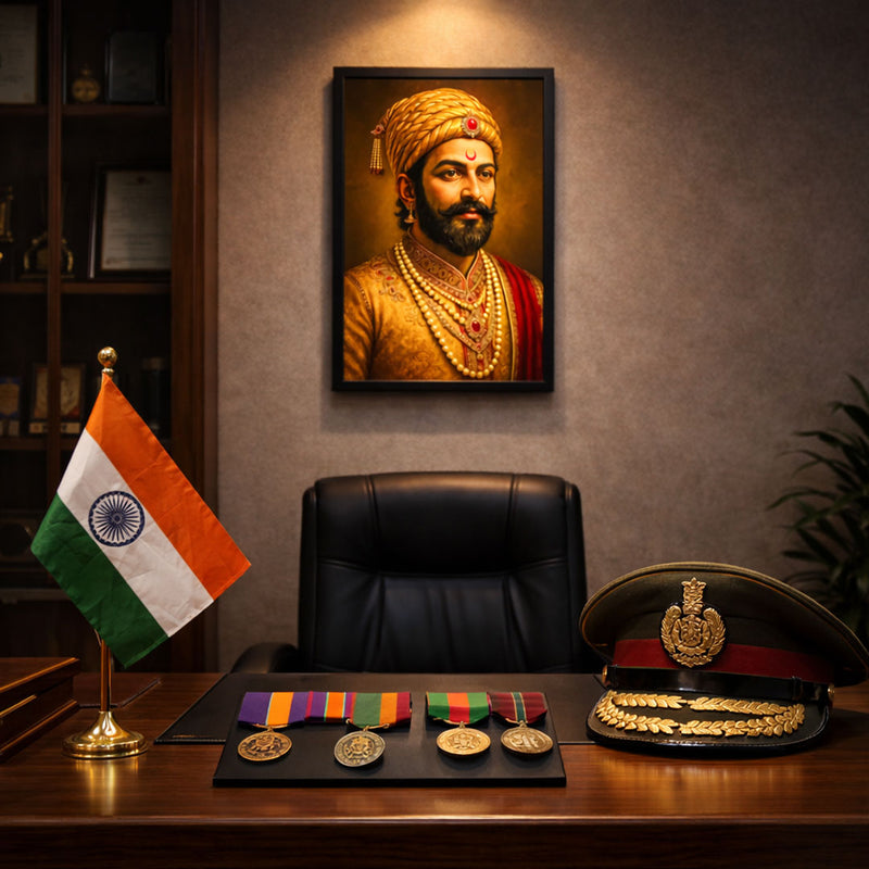 Chhatrapati Shivaji Maharaj Inspirational Portrait Wall Frame – Patriotic Maratha Warrior Wall Art | Love Craft Gifts