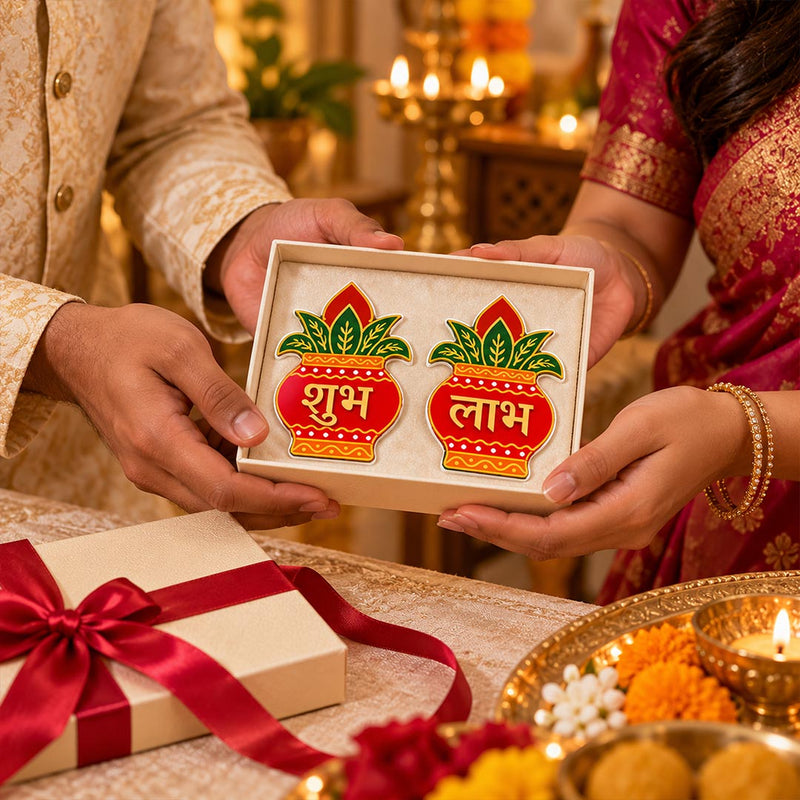 Shubh Labh Kalash Decor Set Approx. 4x4" | Traditional Diwali Entrance Decor | Love Craft Gifts™