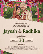 Personalized Illustrated Hindu Wedding Invitation Card | Custom Couple Names, Wedding Date & Venue Details | Traditional Shubh Vivaah Digital E-Invite for WhatsApp | Love Craft Gifts™