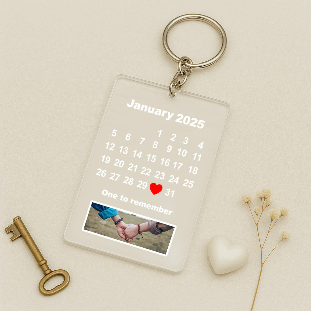 Custom Calendar Photo Keychain – Personalized Date Gift with Picture | Love Craft Gifts