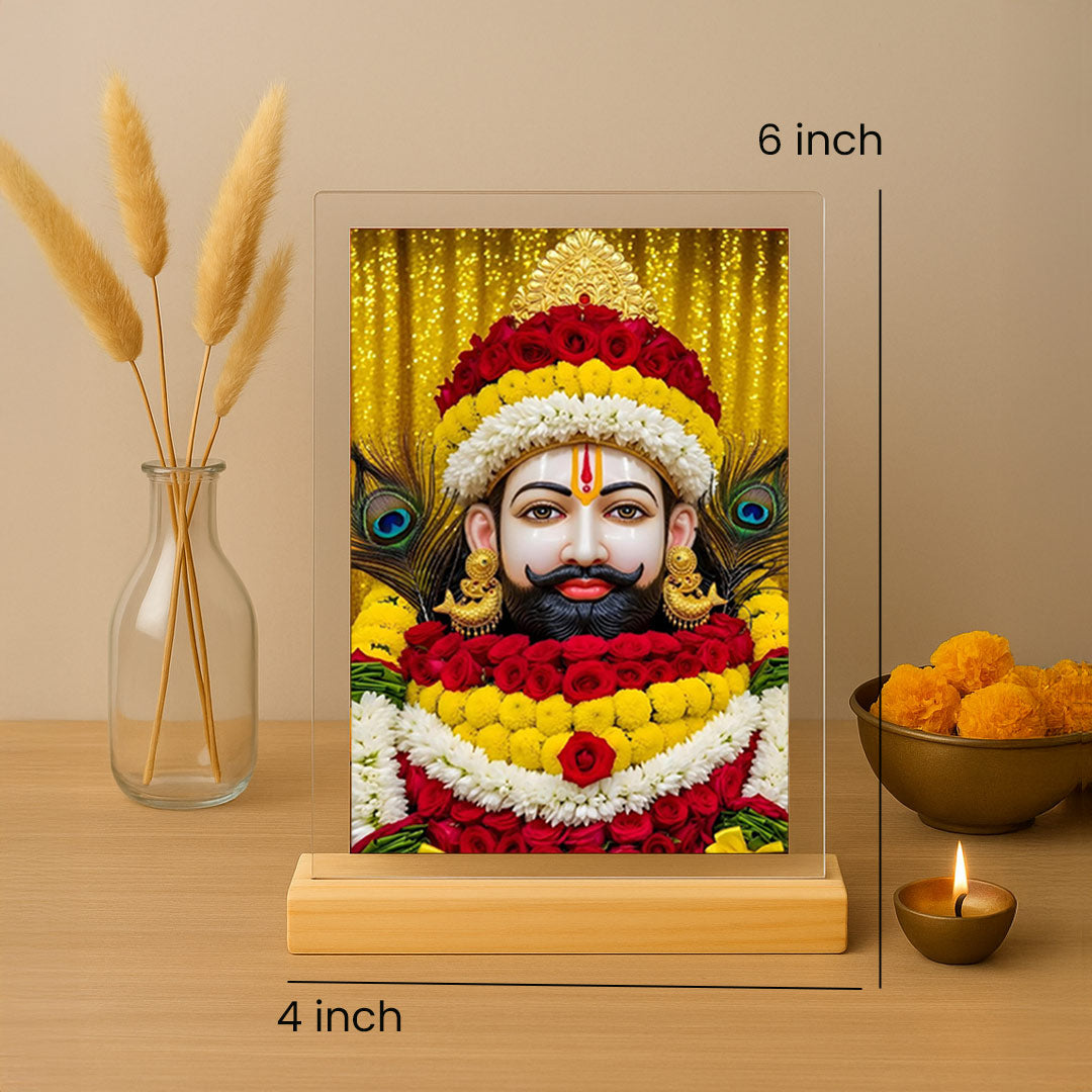Khatu Shyam Ji Table Top | 4×6 inch | Acrylic with Wooden Base | UV Print | Love Craft Gifts