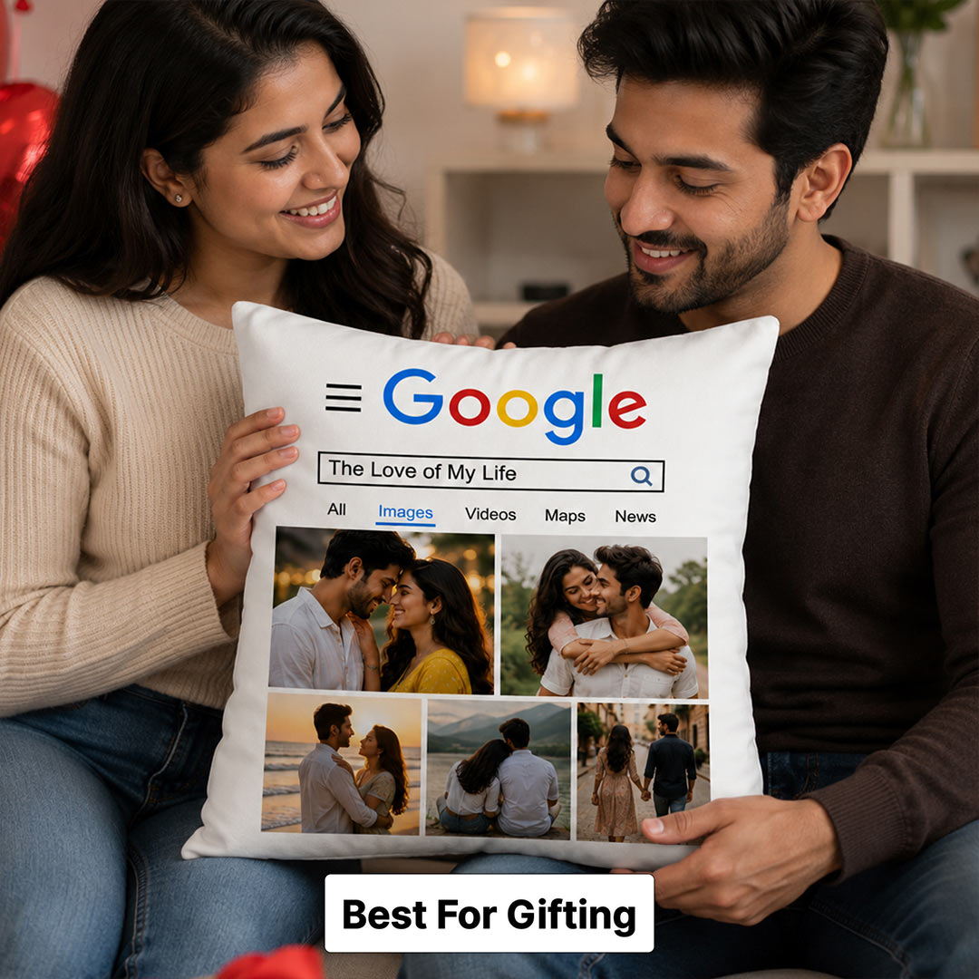Personalized Google Search Couple Photo Cushion Cover | Custom Romantic Memory Gift for Couples, Husband & Wife - 10x10" | Love Craft Gifts™