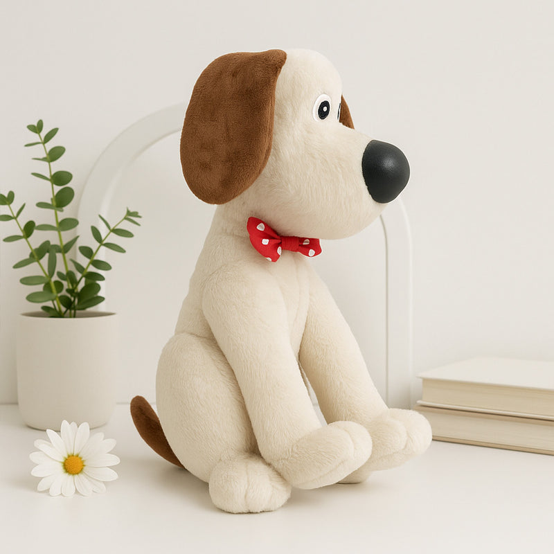 Custom Dog Plush Toy with Red Polka Bow – Soft Stuffed Animal | Love Craft Gifts