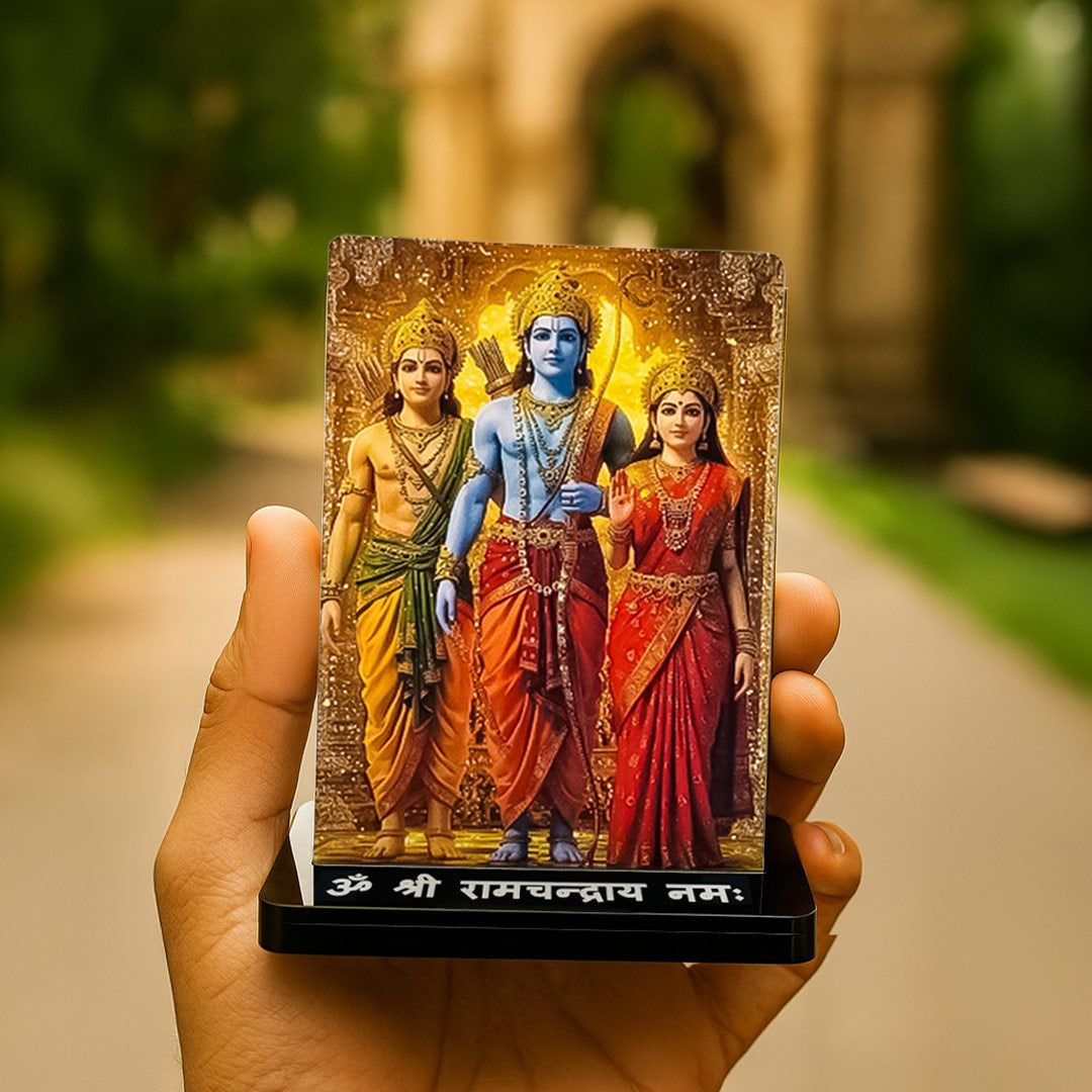 Shri Ram Darbar Acrylic Car Dashboard Frame – UV Printed 4×6 Inch Spiritual Dashboard Decor