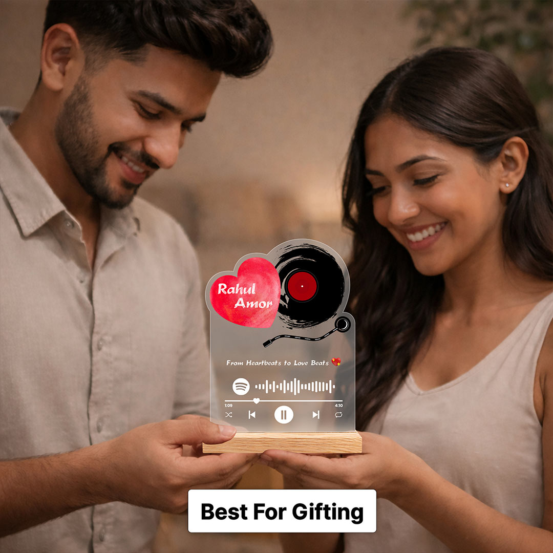 Spotify Acrylic Photo Stand | Personalized Music Plaque with Wooden Base | Love Craft Gifts™