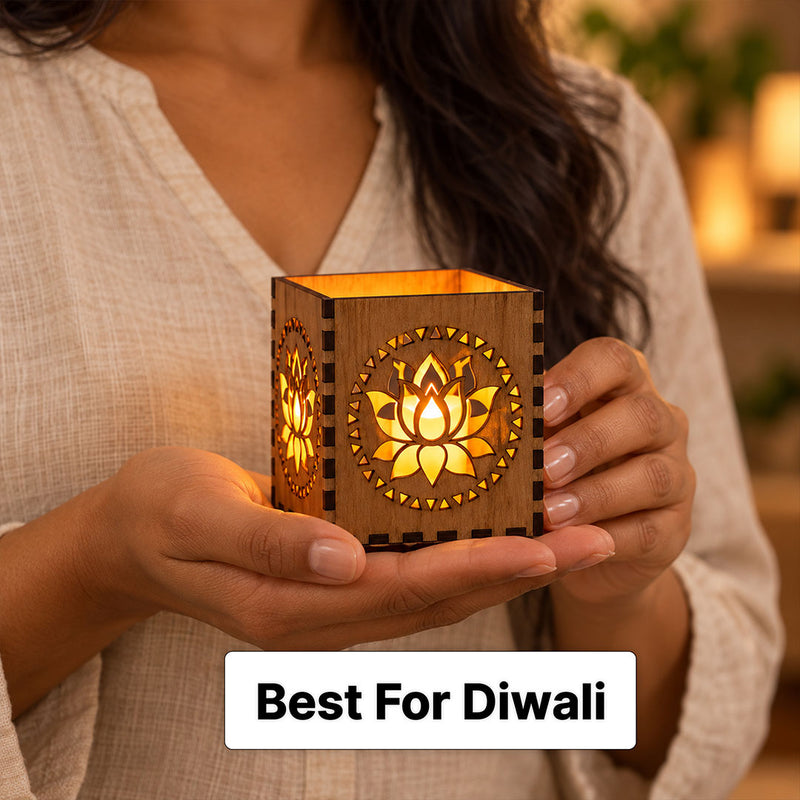 Square Lotus Diya Holder 4x4" | Traditional Housewarming and Festive Gift | Love Craft Gifts™
