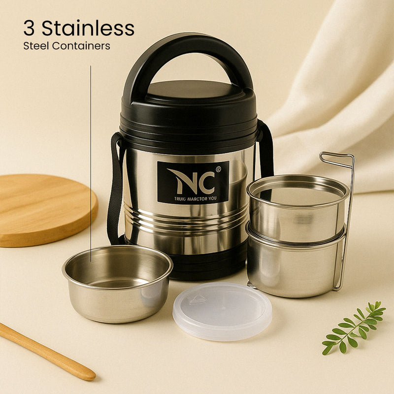 Insulated Stainless Steel Lunch Box – 3 Container Hot Case Tiffin for Office & School | Love Craft Gifts