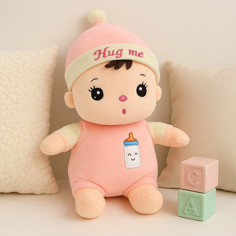 Hug Me Baby Plush Doll – Soft Toy with Cap & Bottle Design | Love Craft Gifts