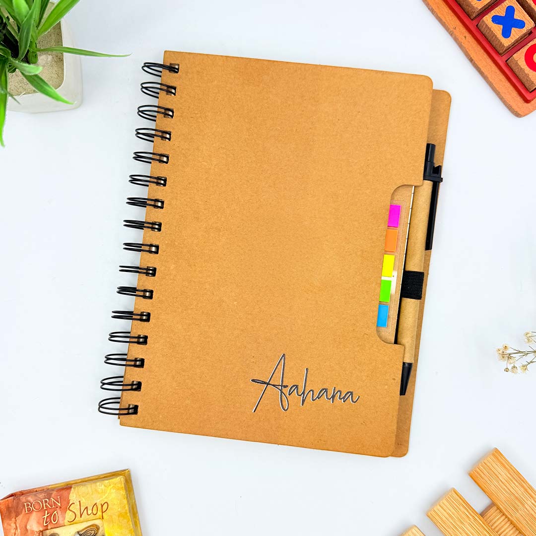 Personalized Spiral Notebook with Pen & Sticky Notes | Custom Name Engraved A5 Journal for Office, Study & Daily Planning - 7x5" | Love Craft Gifts™