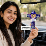 Personalized Memorial Cross Car Hanging with Custom Photo & Name | Sympathy Remembrance Gift for Family & Loved Ones - 3.5x2" | Love Craft Gifts™