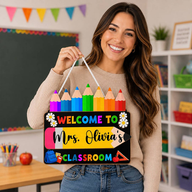 Teacher Classroom Welcome Wall Hanging 8x12" | Colourful School Door Decor | Love Craft Gifts™