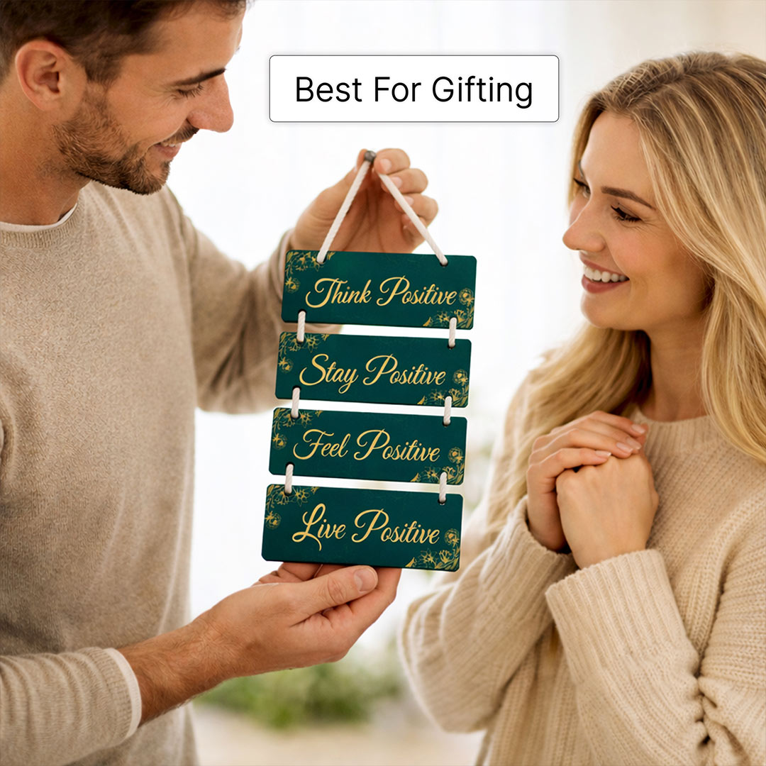Think Positive Stay Positive Wall Hanging – Motivational Wooden Hanging Décor (12×9 Inch) | Love Craft Gifts