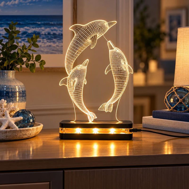 Three Dolphin LED Night Lamp with Warm Glow | Love Craft Gifts™