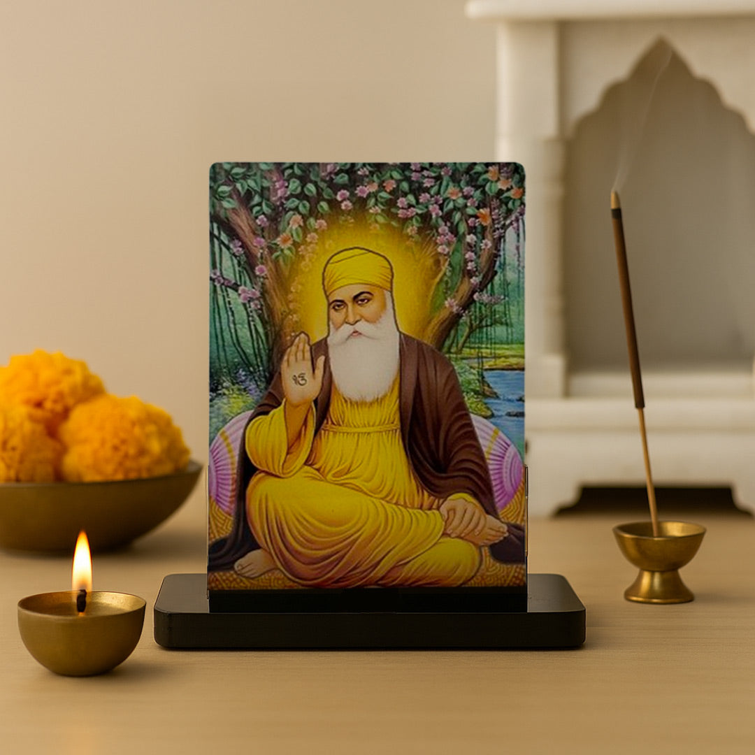 Guru Nanak Dev Ji Acrylic Car Dashboard Frame – UV Printed 4×6 Inch Spiritual Dashboard Decor