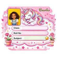 Personalized Rainbow Unicorn Garden Kids Name Slips (2x3 Inch, 24 Stickers)