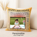 Happy Birthday Newspaper Style Personalized Cushion (10x10) | Love Craft Gifts