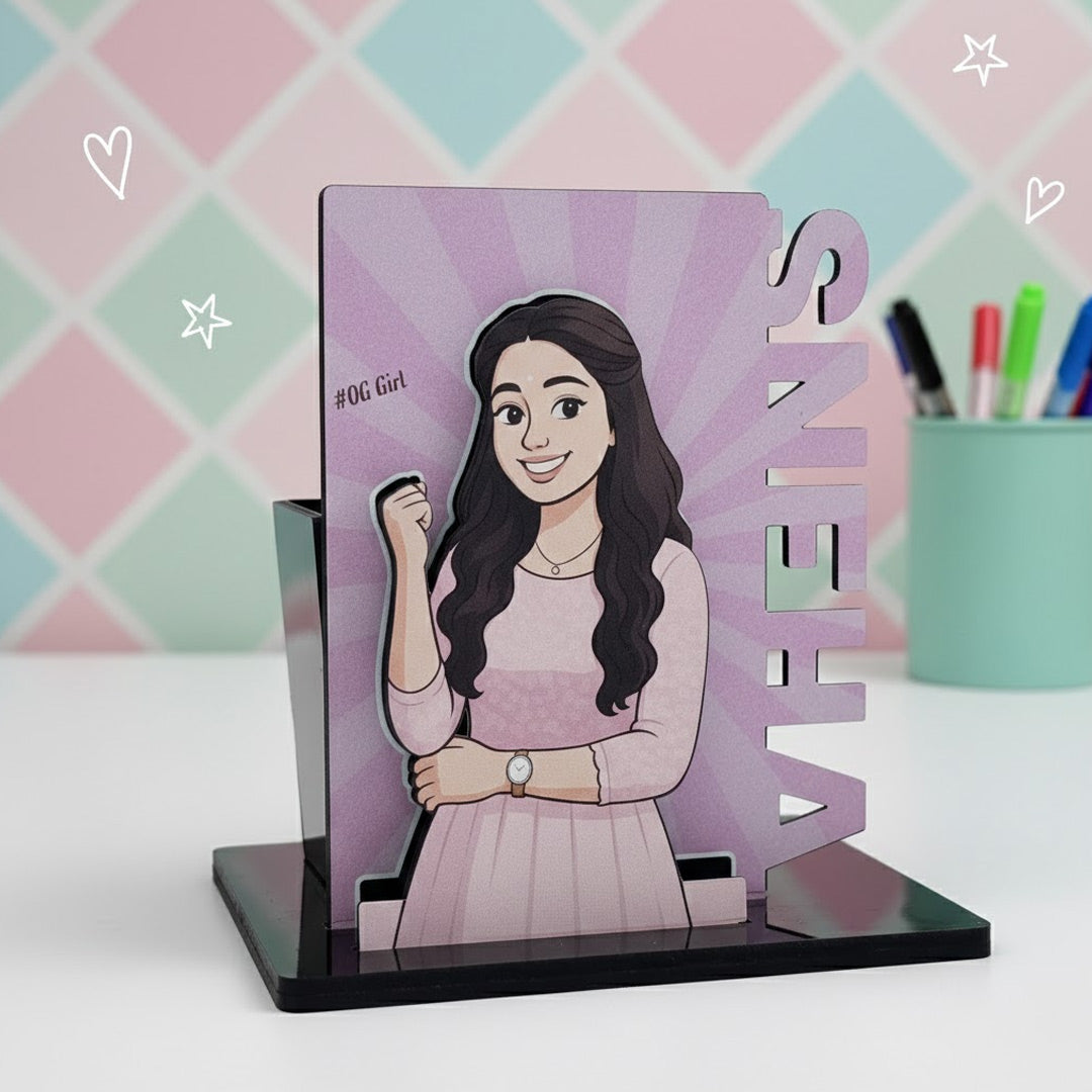 Customized Cartoon Pen Stand – 5×8" | Personalized with Name & Image